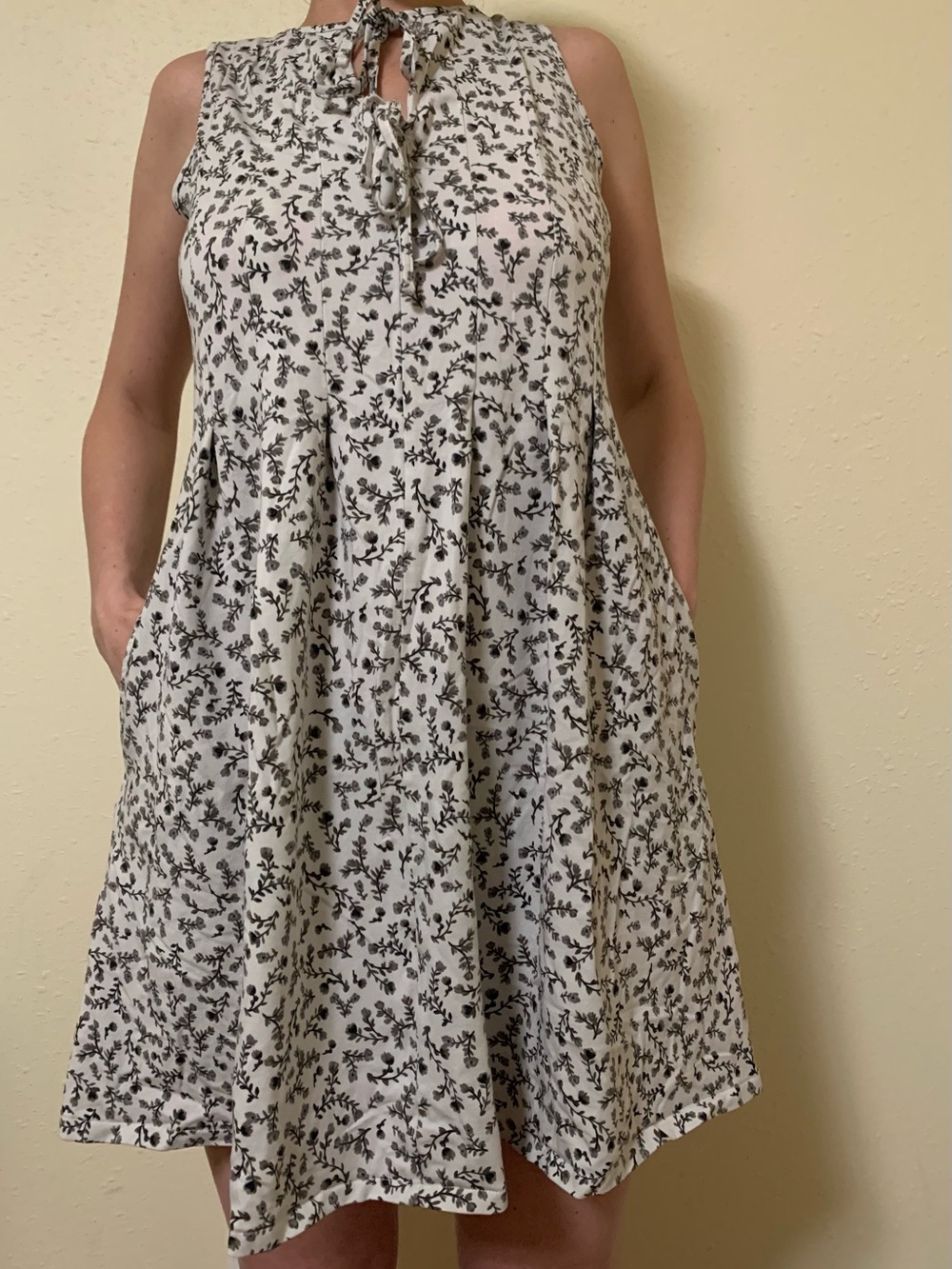 LOFT White Floral Tie-Neck Sleeveless Dress